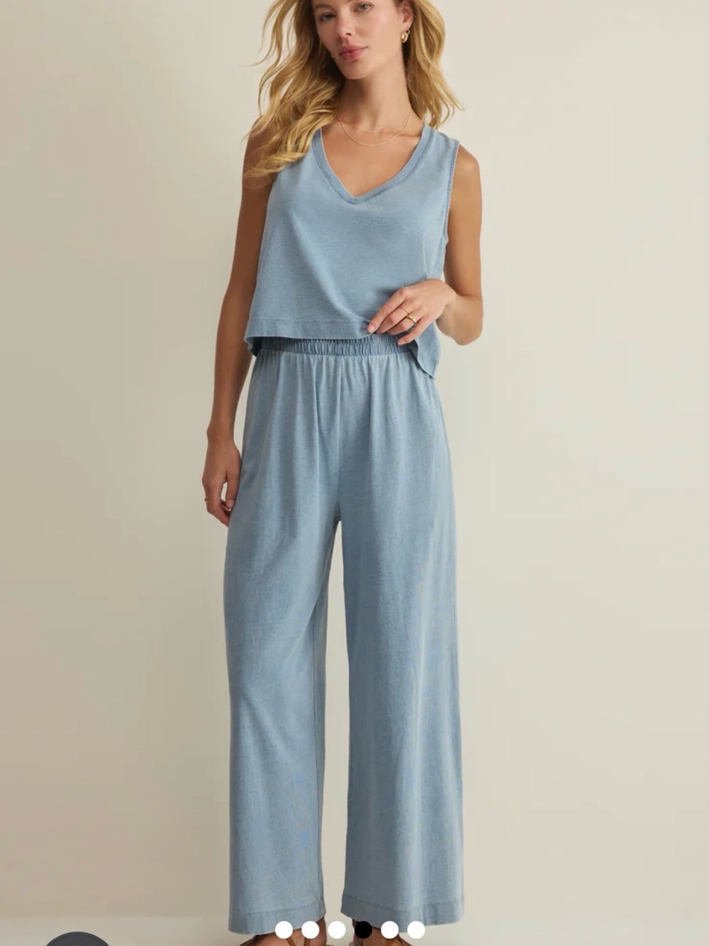 Z Supply Light Blue Wide-Leg Pants & V-Neck Crop Top Set
